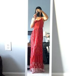 Maxi red floral dress beach dress sleeveless dress